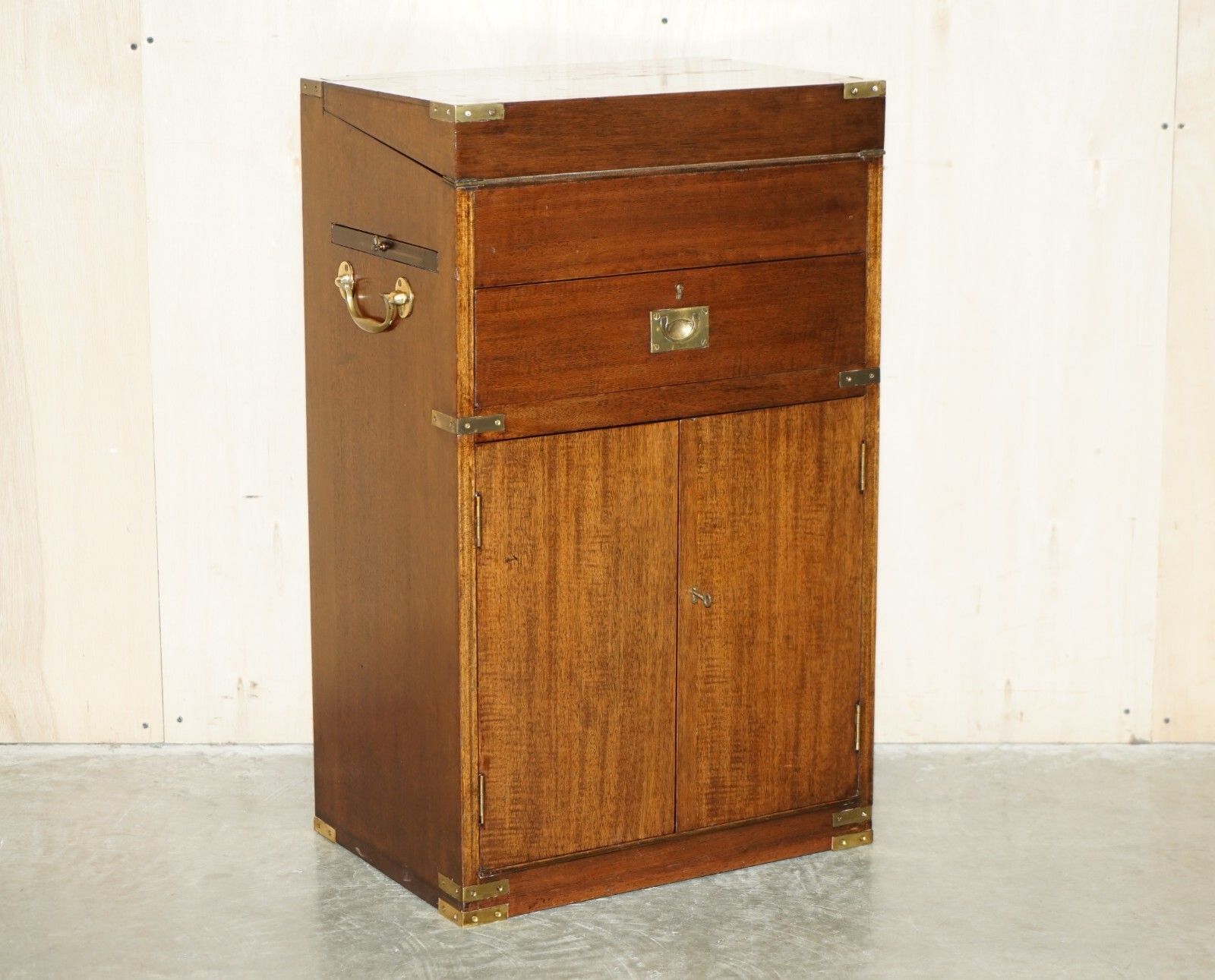 Antique Victorian Mahogany & Green Leather Military Campaign Davenport Desk photo furniture