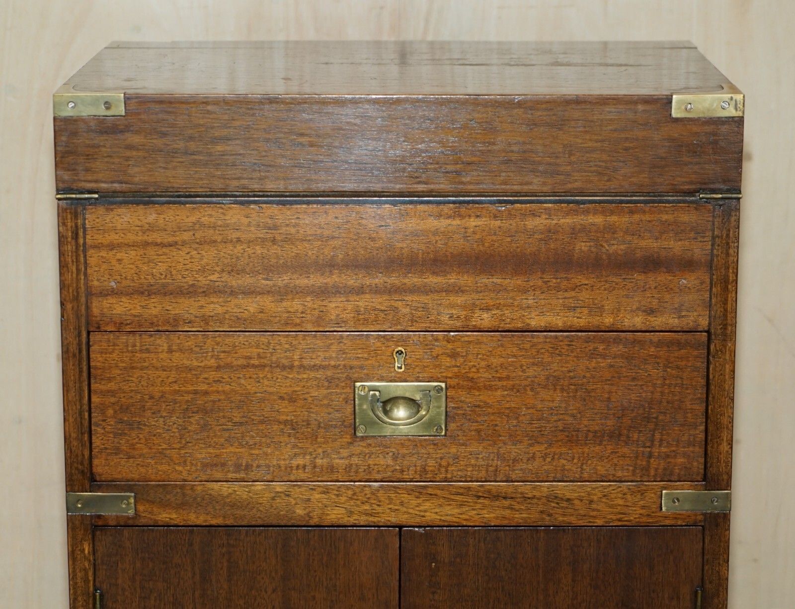 Antique Victorian Mahogany & Green Leather Military Campaign Davenport Desk photo Furniture