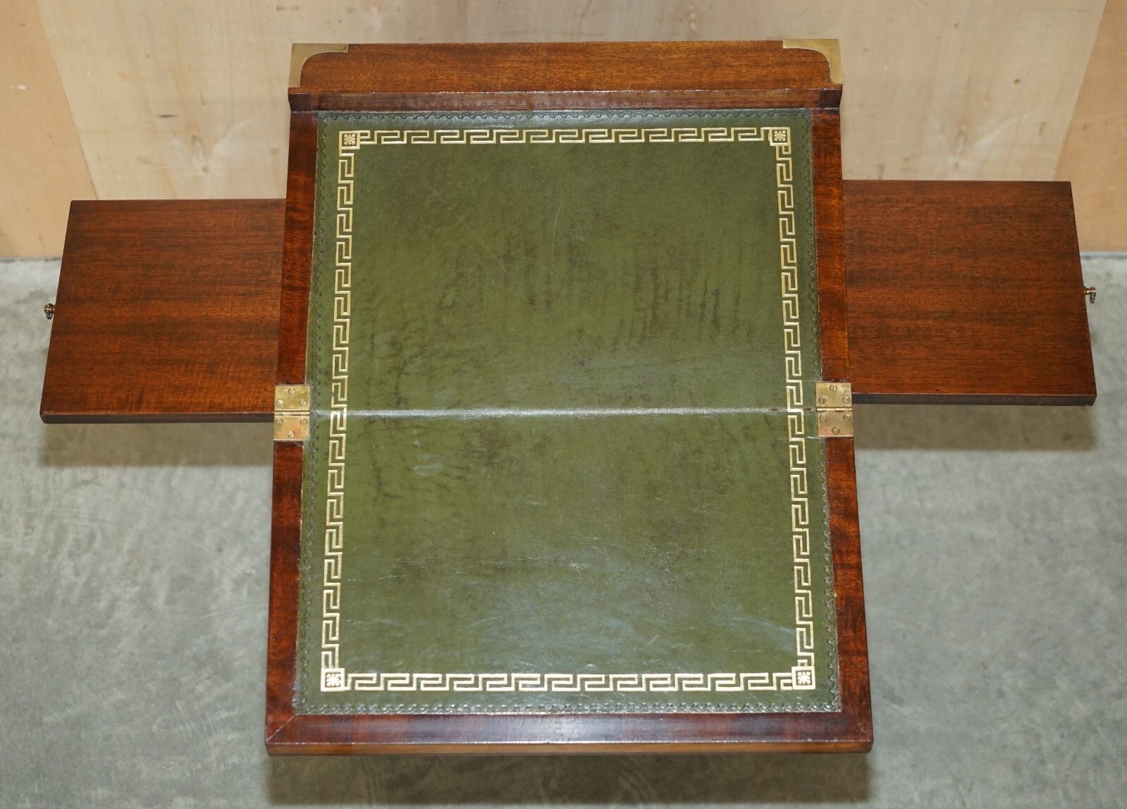 photo buy Antique Victorian Mahogany & Green Leather Military Campaign Davenport Desk
