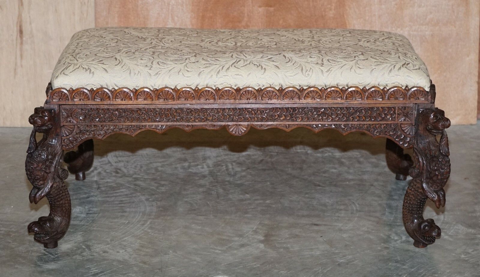 Fine Circa 1880 Antique Victorian Anglo Indian Burmese Carved Footstool Ottoman photo furniture