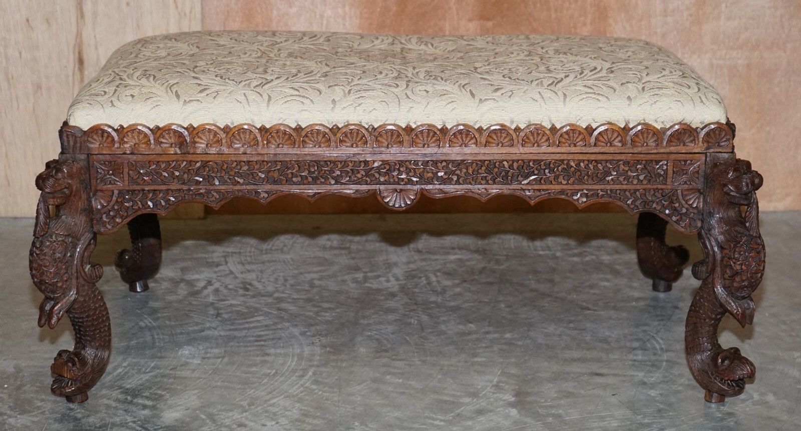 photo furniture Fine Circa 1880 Antique Victorian Anglo Indian Burmese Carved Footstool Ottoman