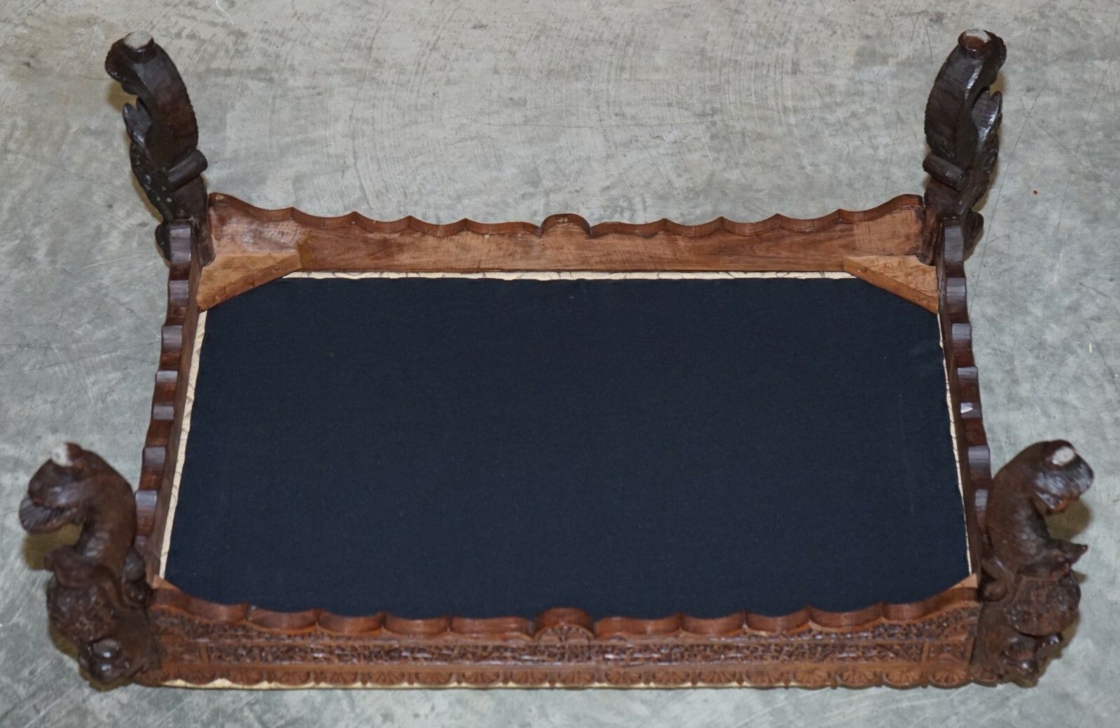 Furniture Fine Circa 1880 Antique Victorian Anglo Indian Burmese Carved Footstool Ottoman photo