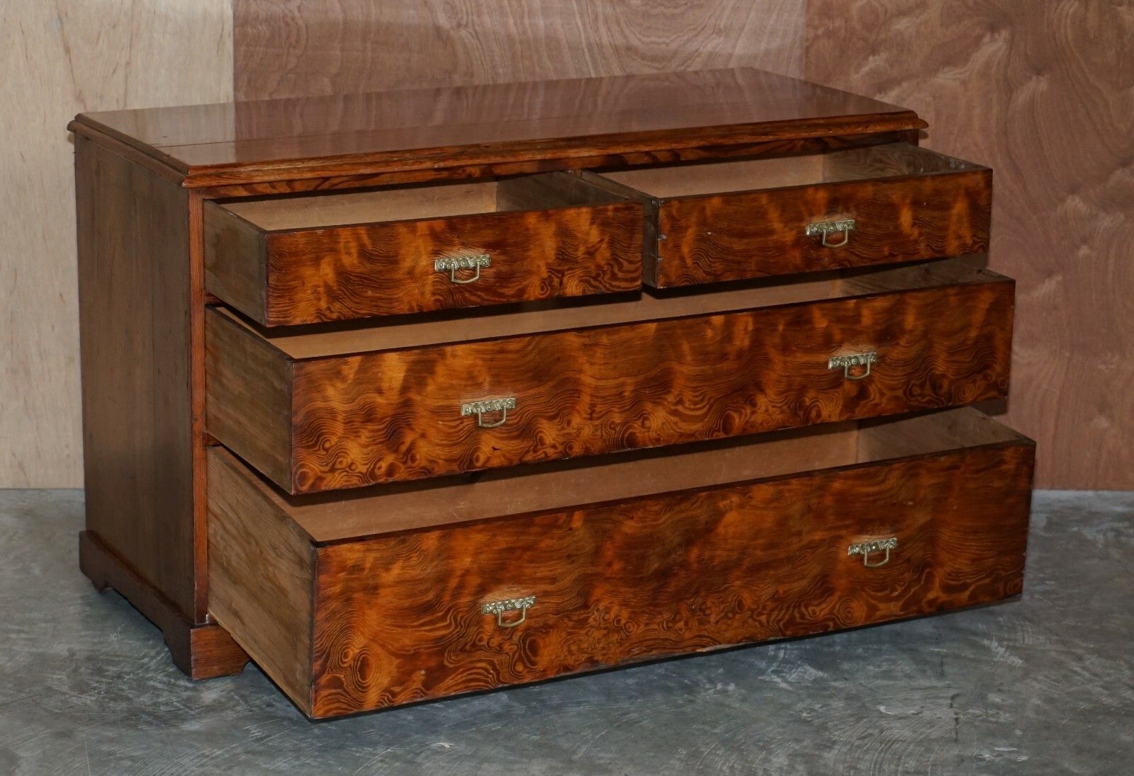 Furniture Sublime Patina Circa 1880 Pitch Pine Chest Of Drawers Must See Timber Grain!!!!! photo