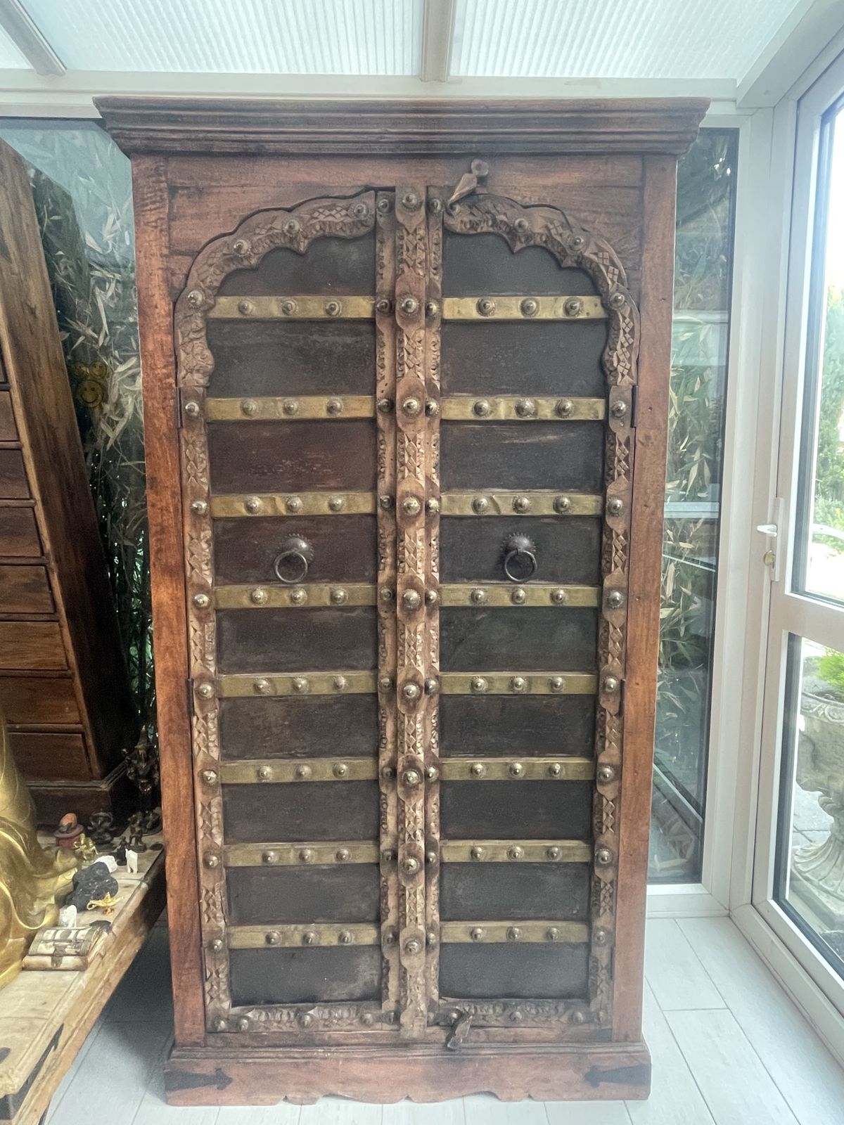 Antique Early 1900s Indian Cupboard – Handcrafted, Brass Inlays, Spiritual