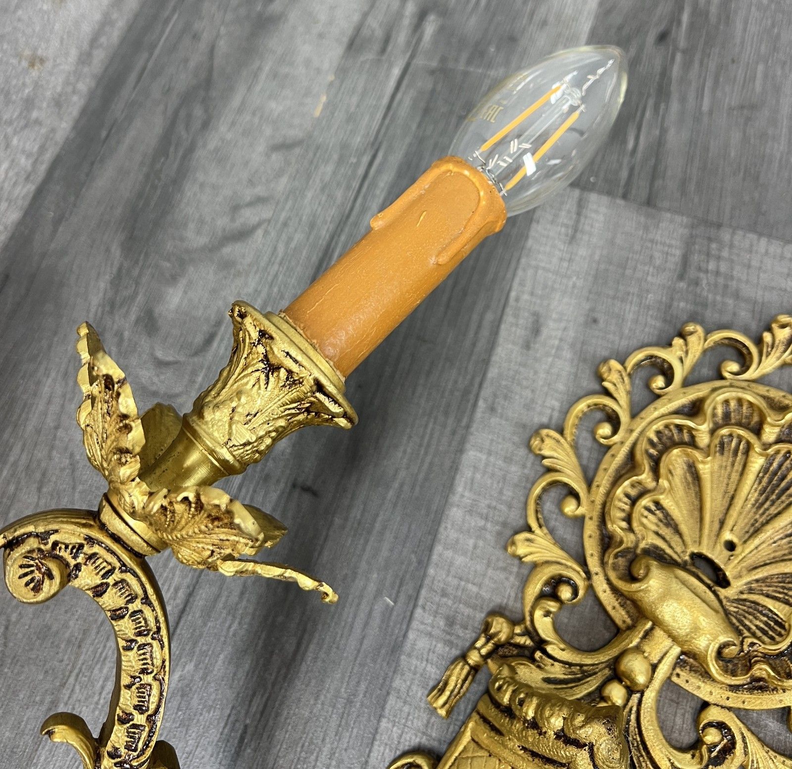 299.0 Wall Lamps Vintage French Brass Rococo Style Sconces Lot 4186 photo