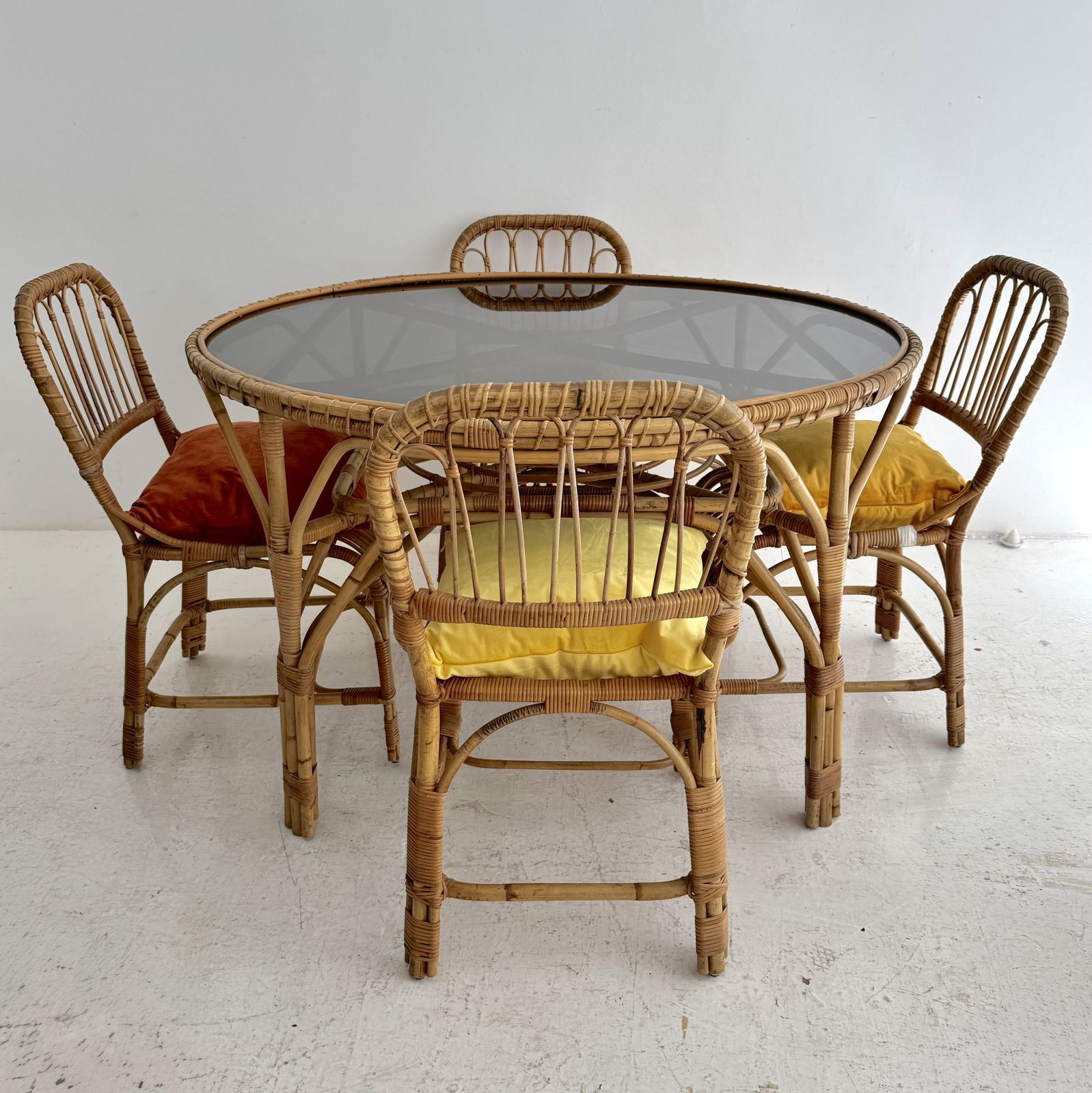 Late 1970s Bamboo Boho French Rivera Dining Set Table And Chairs photo buy