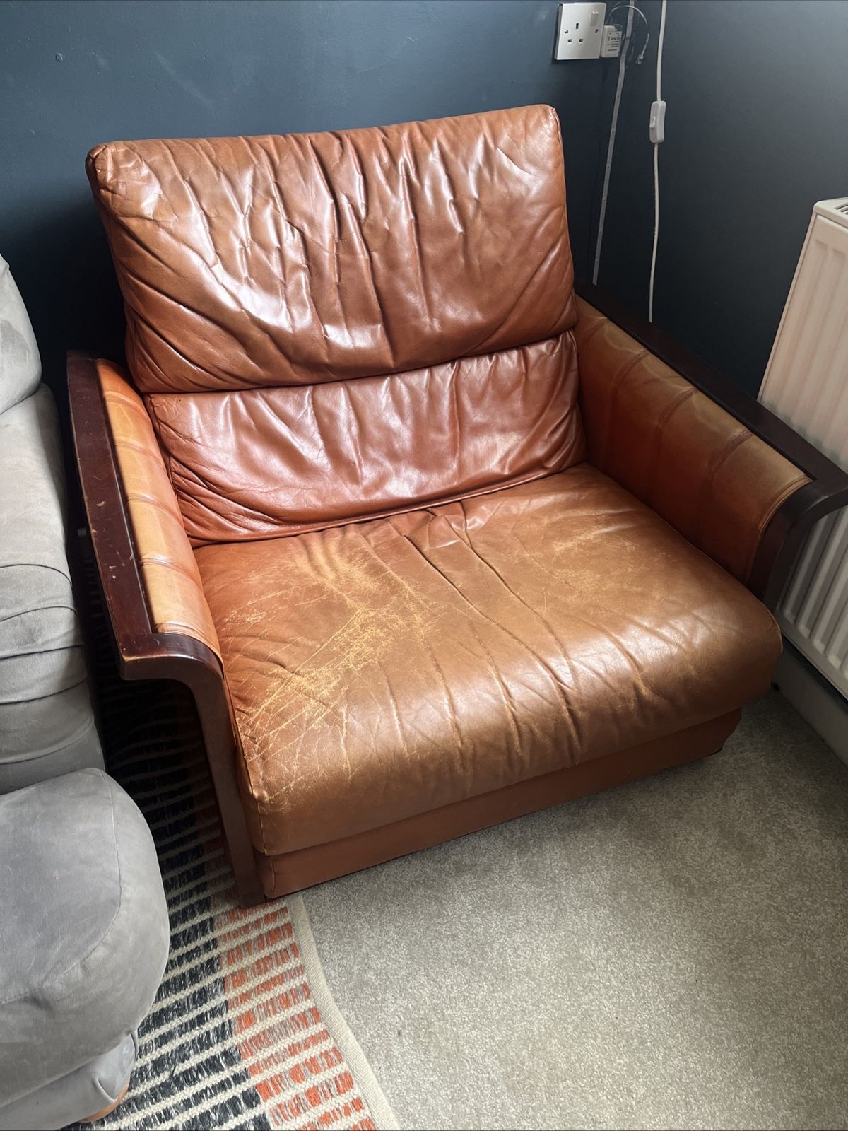 Mid Century Leather And Rosewood Arm Chairs X 2 photo Furniture