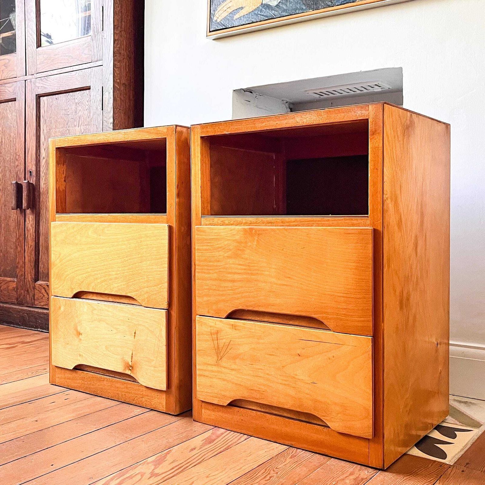 A Pair Of Mid Century Plywood Bedside Tables photo furniture