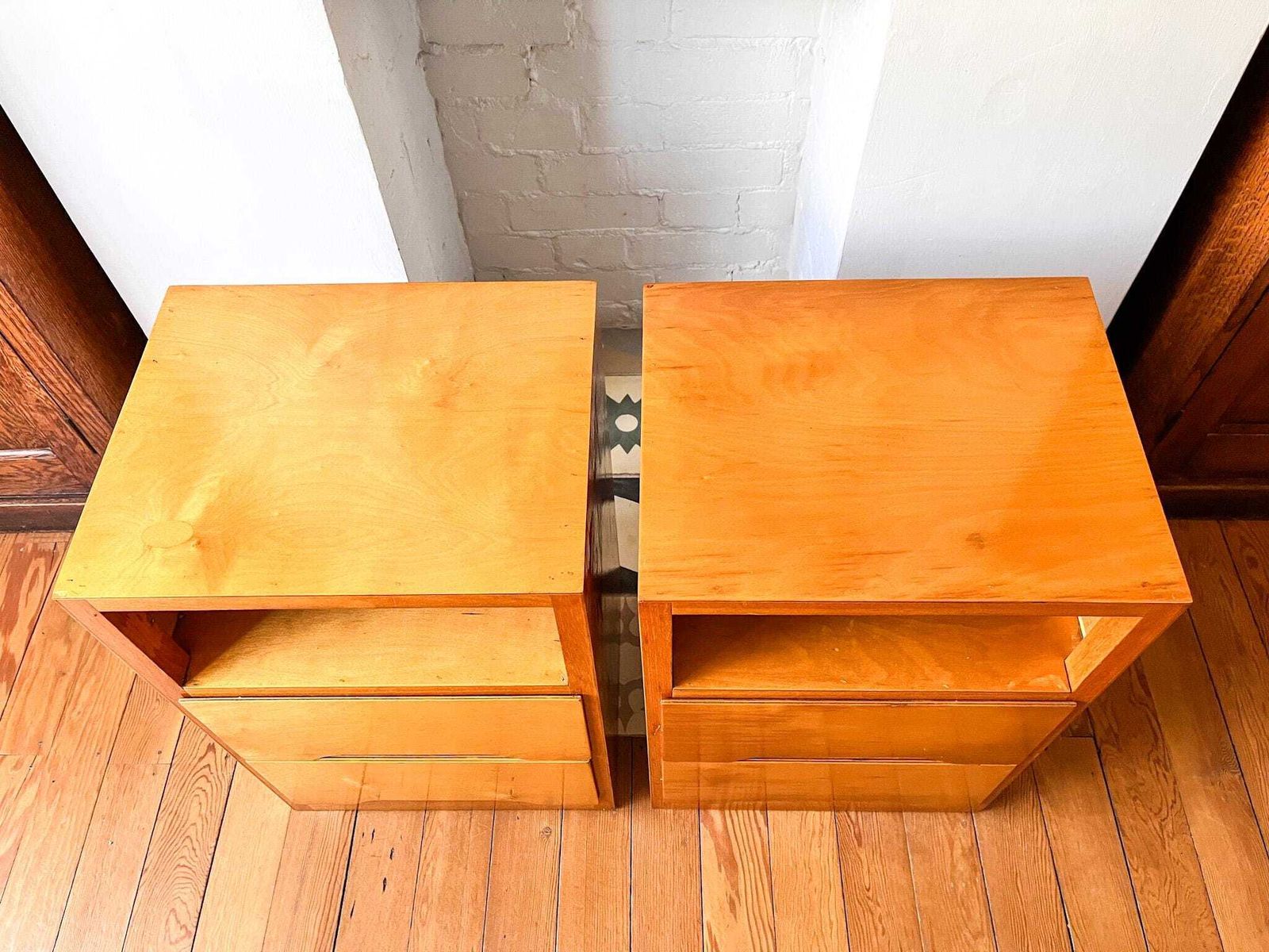 A Pair Of Mid Century Plywood Bedside Tables photo Furniture