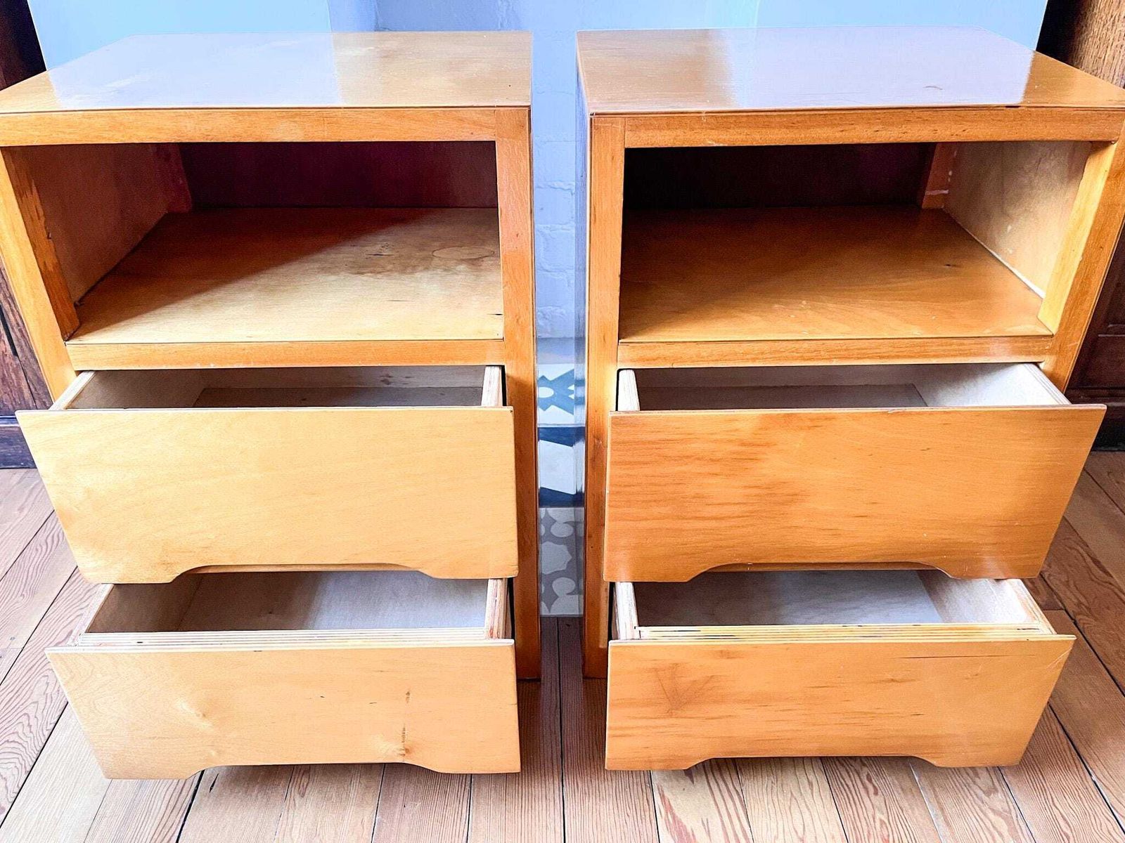 A Pair Of Mid Century Plywood Bedside Tables photo buy