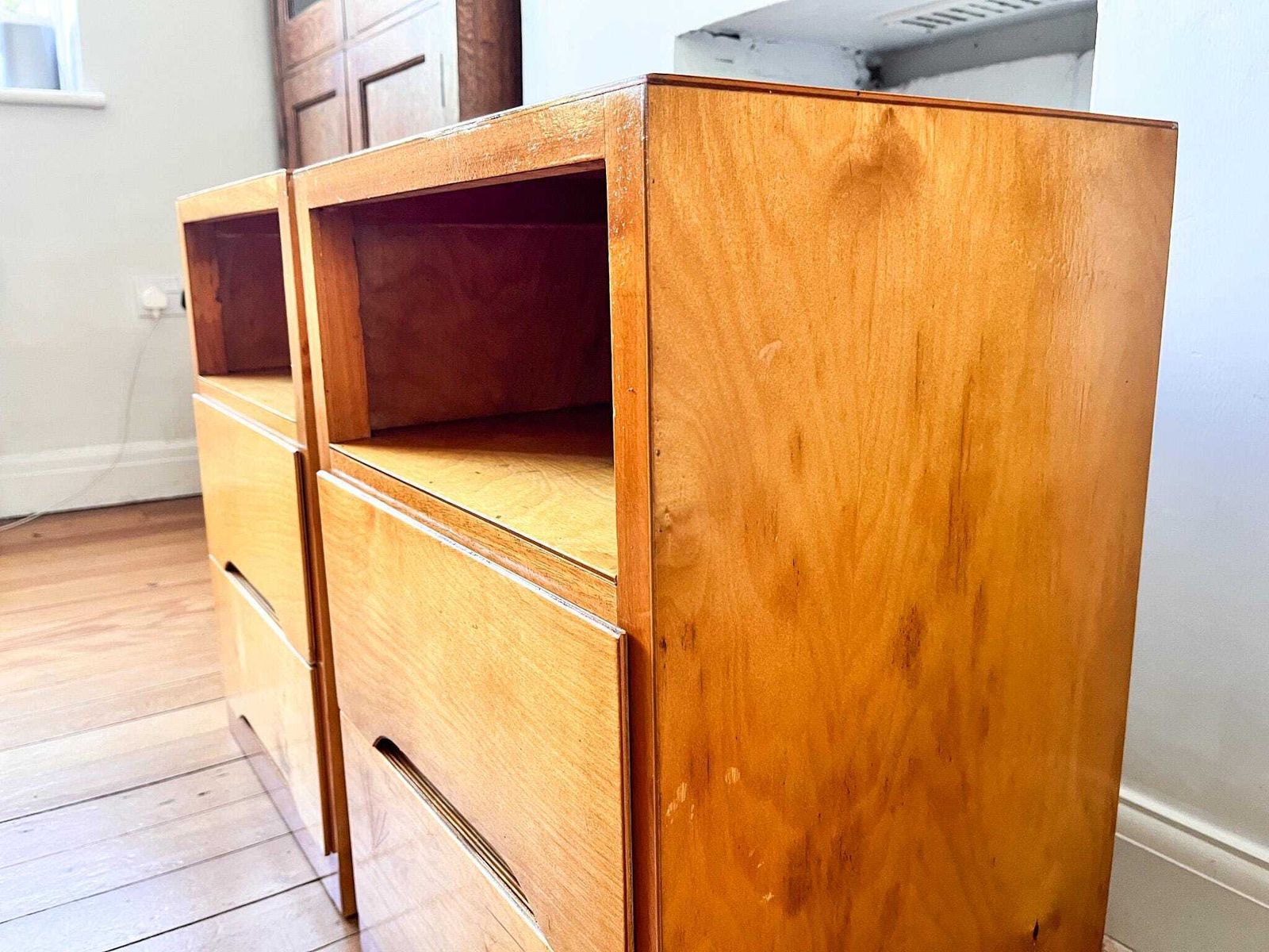 photo furniture A Pair Of Mid Century Plywood Bedside Tables