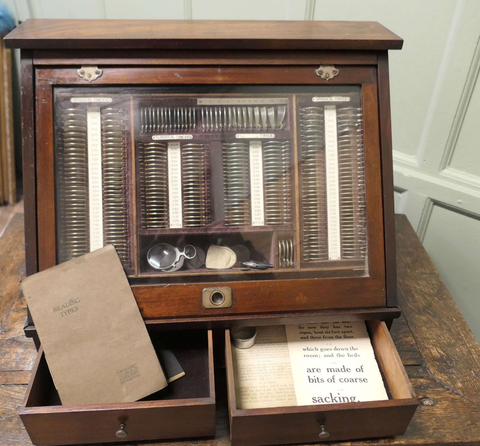 19th Century Optician Or Optometrist Test Glasses Lens Kit In Cabinet photo Furniture