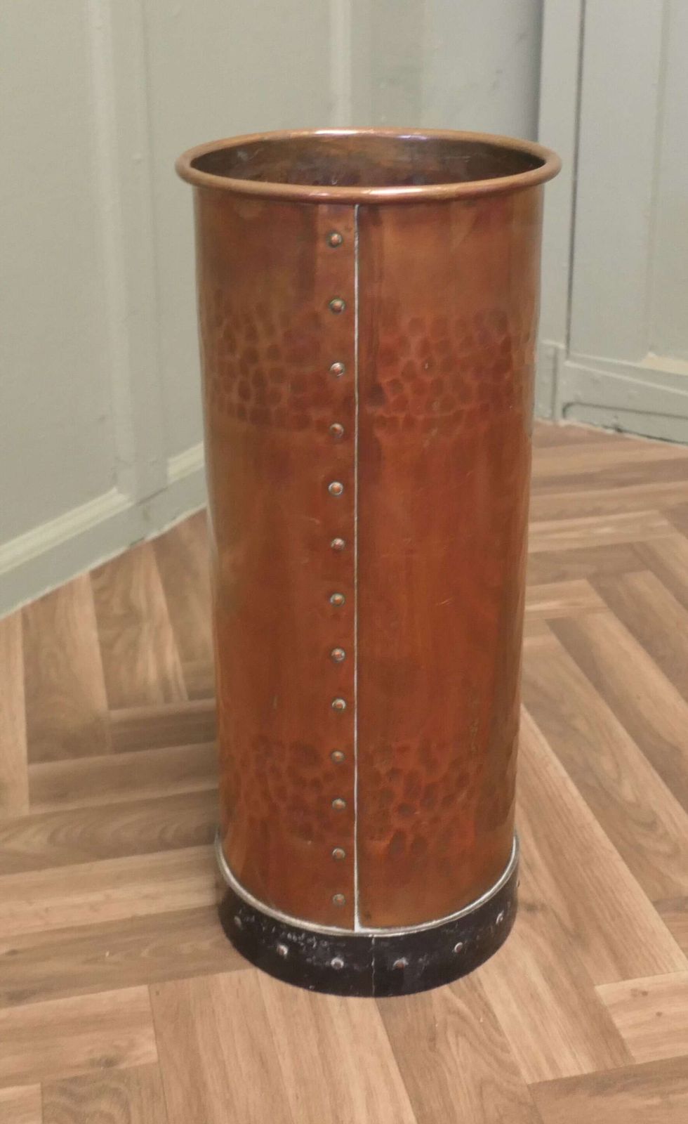 Heavy Hammered And Riveted Copper Iron Stick Stand photo for sale