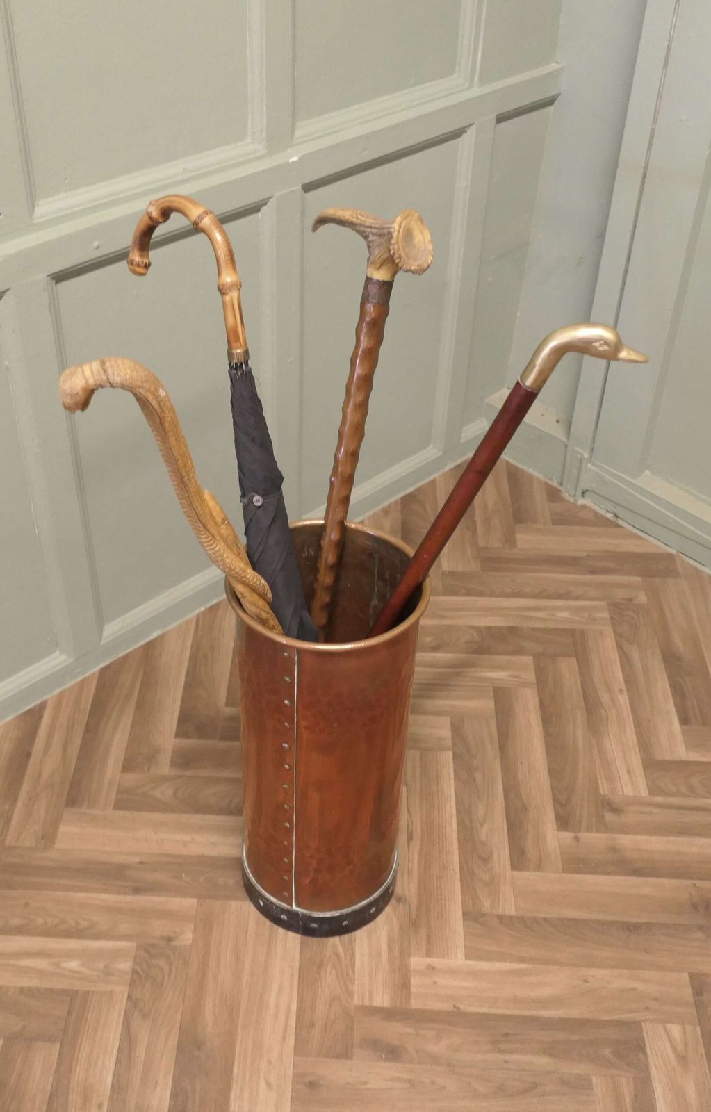 Heavy Hammered And Riveted Copper Iron Stick Stand photo 420.0