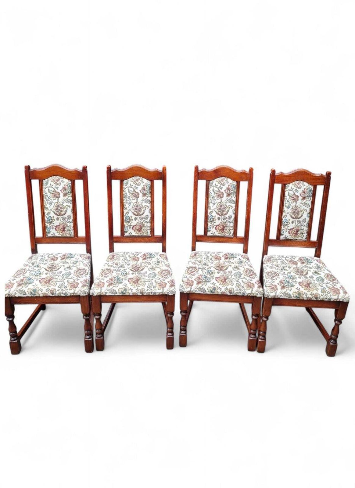 Vintage Old Charm Wood Bros Oak Dining Chairs / Set Of 6 / Solid Oak Wooden Frames photo 450.0
