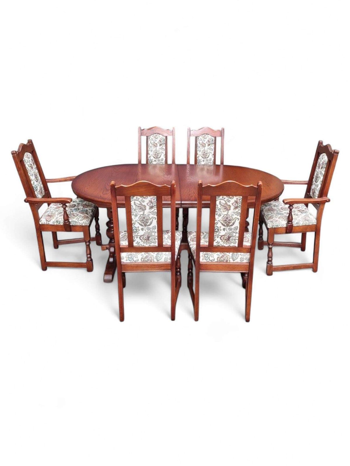 Vintage Old Charm Wood Bros Oak Dining Chairs / Set Of 6 / Solid Oak Wooden Frames photo vintage