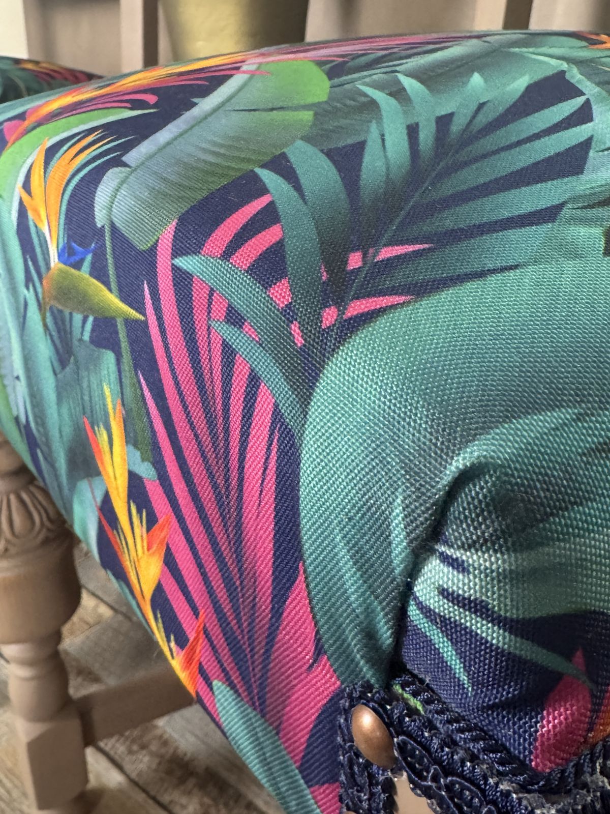 The Strelitzia Pair Hand Painted Vintage Chairs In Tropical Leaf Upholstery photo furniture