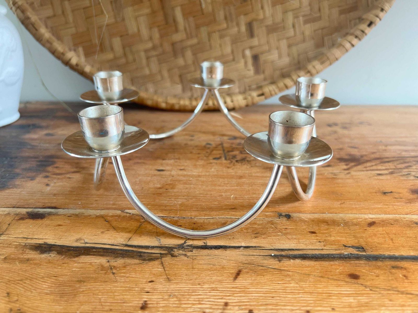 Vintage Mid Century Modern Silver Plated Candle Holder, Denmark, Berg Of Denmark Candelabra photo vintage