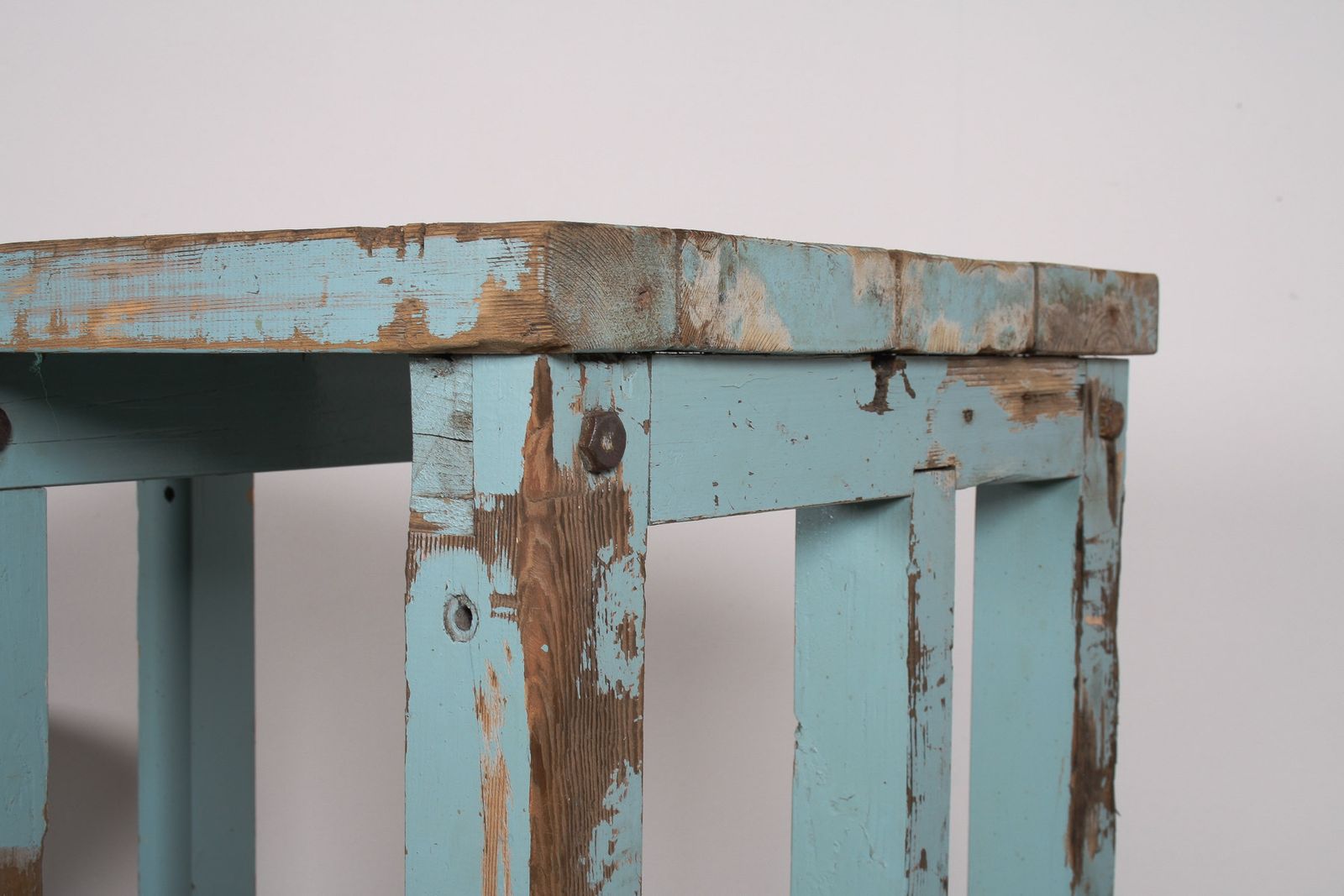 Small Rustic Patina Duck Egg Blue Industrial Bakery Worktop Table photo buy