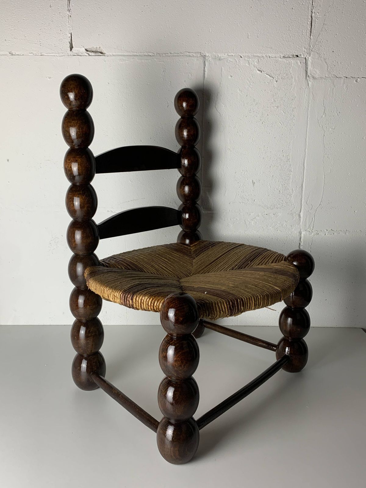 Brutalist Wood Turned Bobbin Low Rush Chair N The Style Of Charles Dudouyt photo Furniture