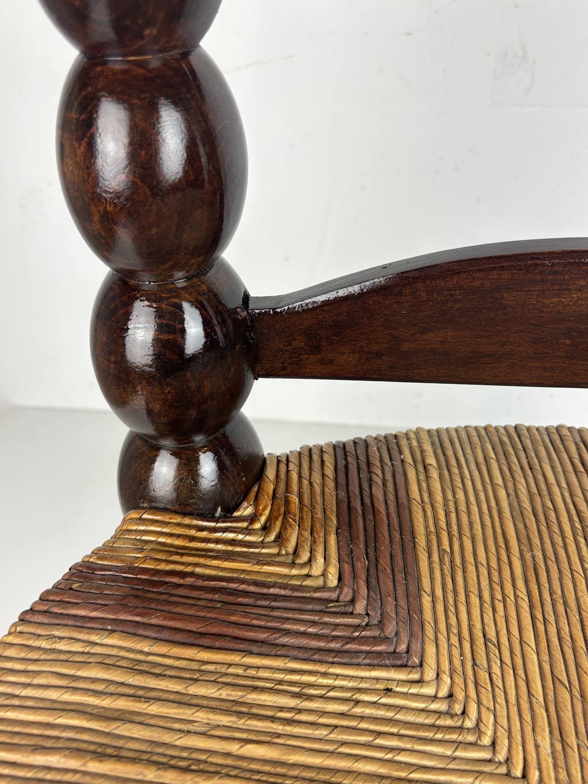 1175.0 Brutalist Wood Turned Bobbin Low Rush Chair N The Style Of Charles Dudouyt photo