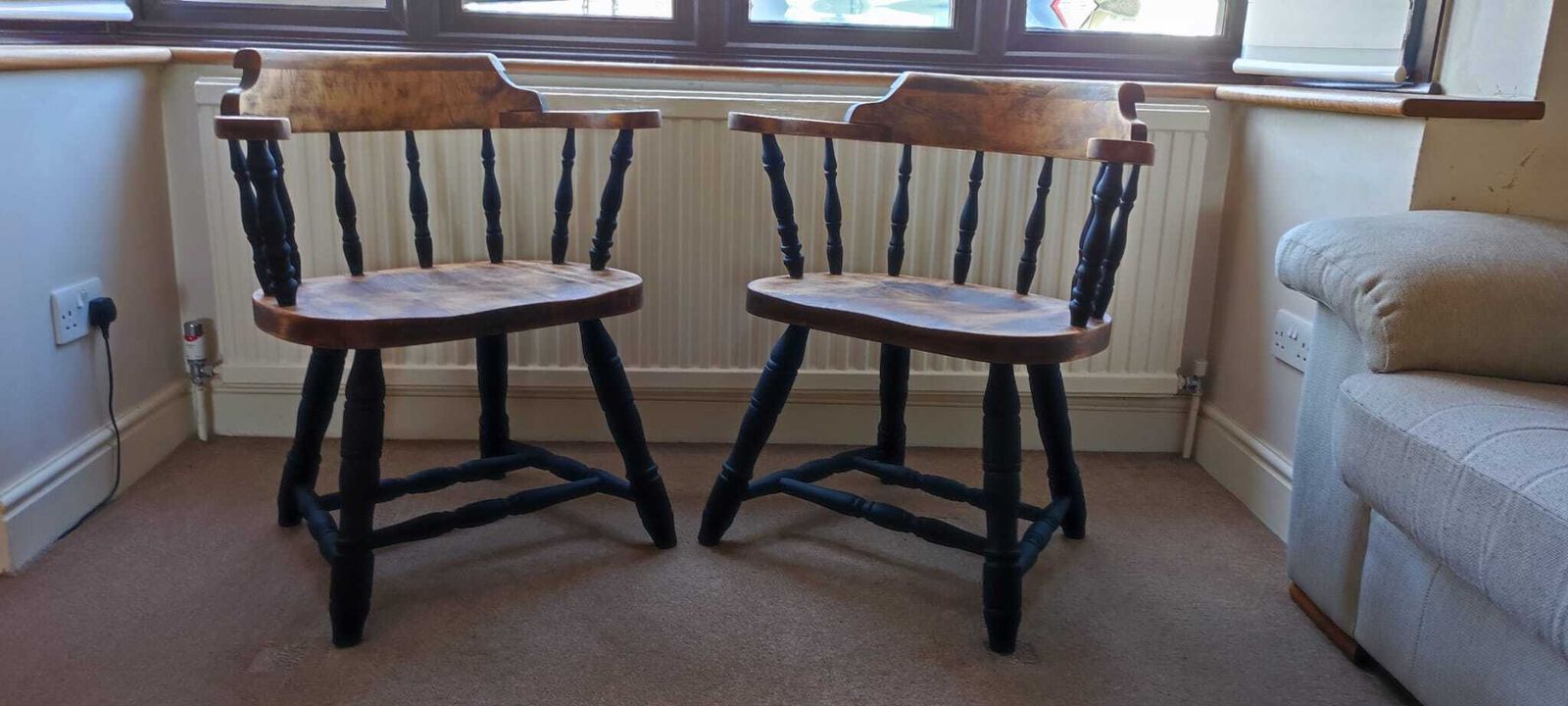 Pair Of Hand Restored Windsor Style Captain’s Chairs photo 350.0