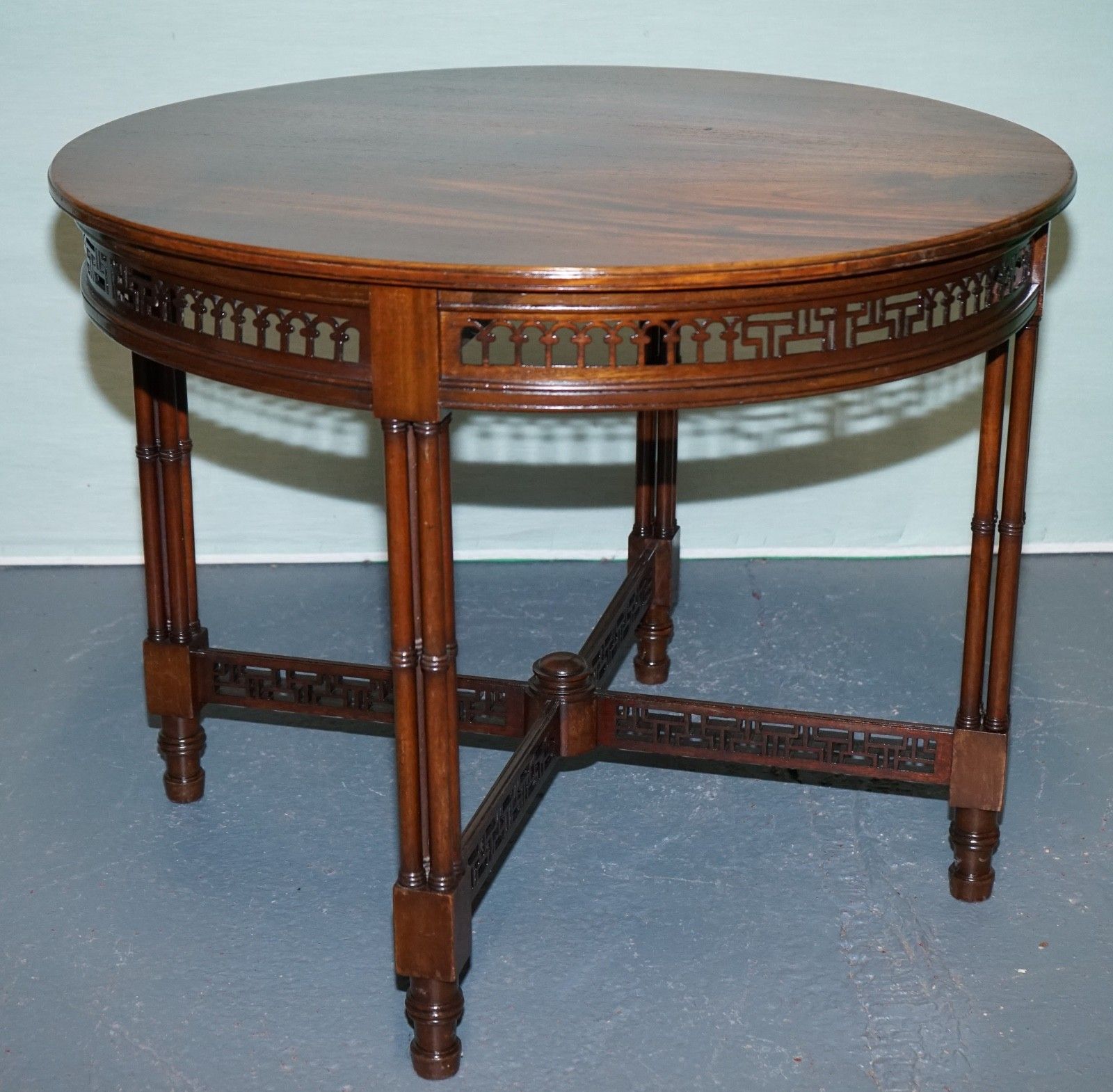 Late 19th Century Chippendale Style Round Occasional Table And Carved Stretchers photo vintage