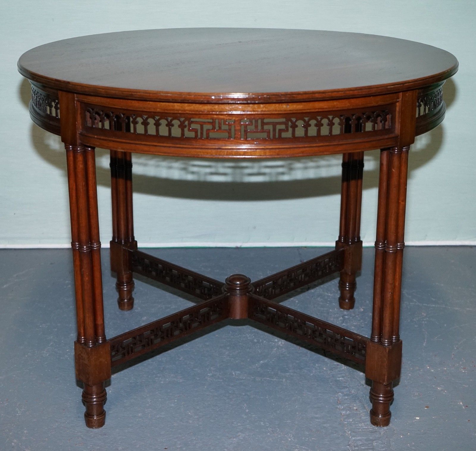 photo furniture Late 19th Century Chippendale Style Round Occasional Table And Carved Stretchers