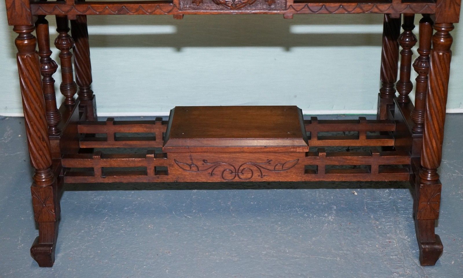 Late 19th Century Continental Carved Walnut Writing Table Leather Inlay Top photo vintage