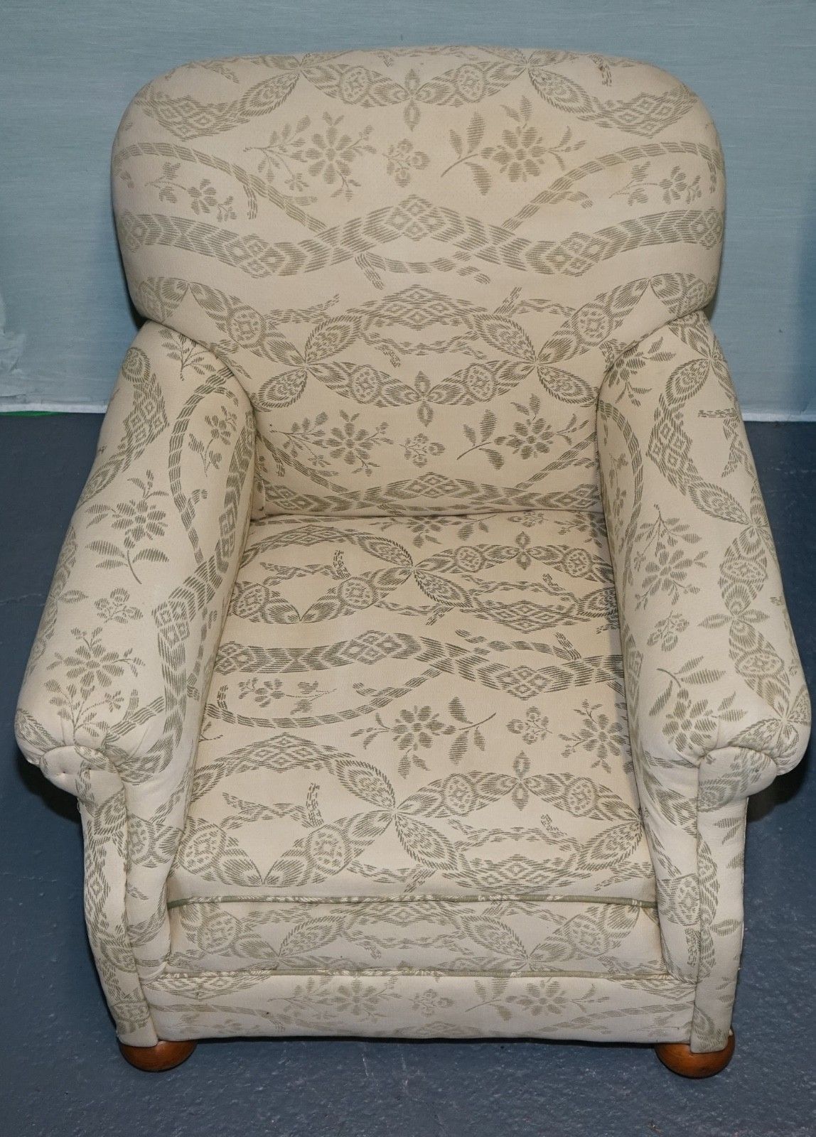photo for sale Pair Of Victorian Club Armchairs Floral Cream Upholstery Fully Sprung Seats