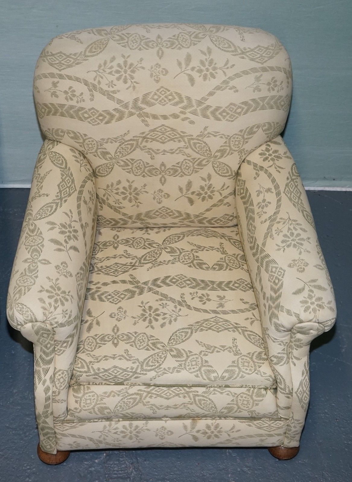 Furniture Pair Of Victorian Club Armchairs Floral Cream Upholstery Fully Sprung Seats photo
