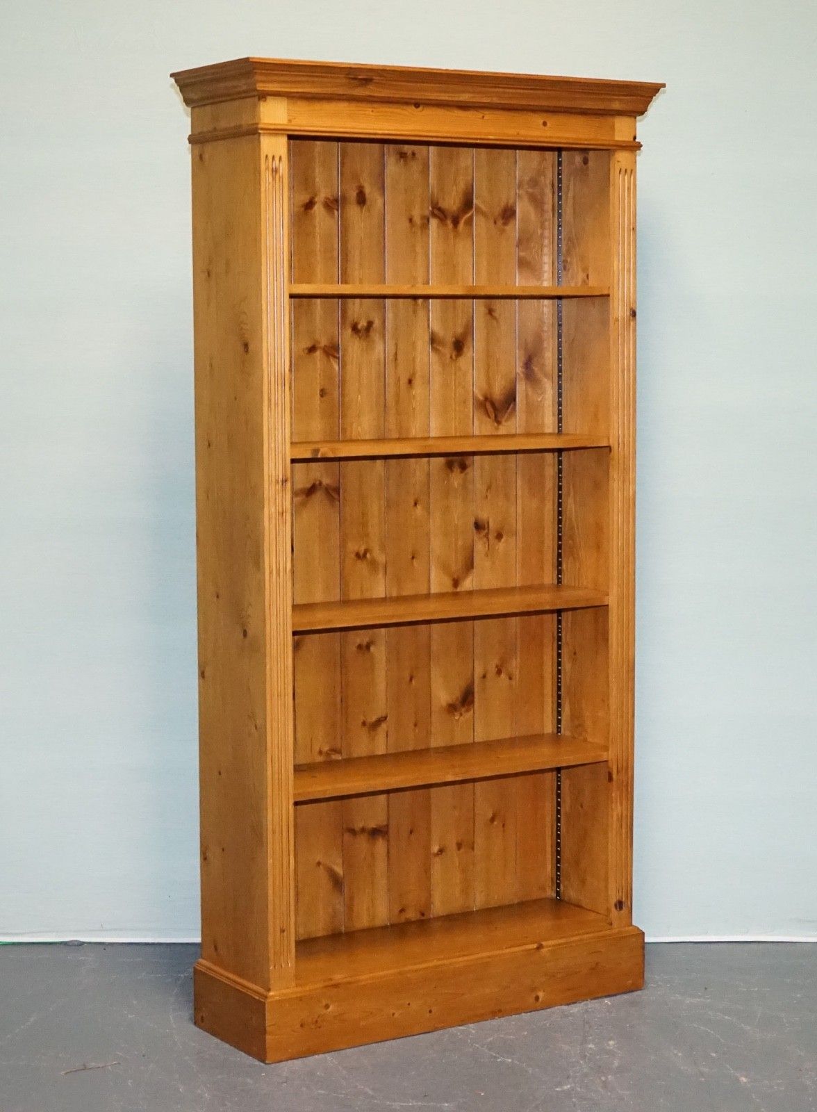 Vintage Pine Open Bookcase Display Cabinet With 5 Shelves photo furniture