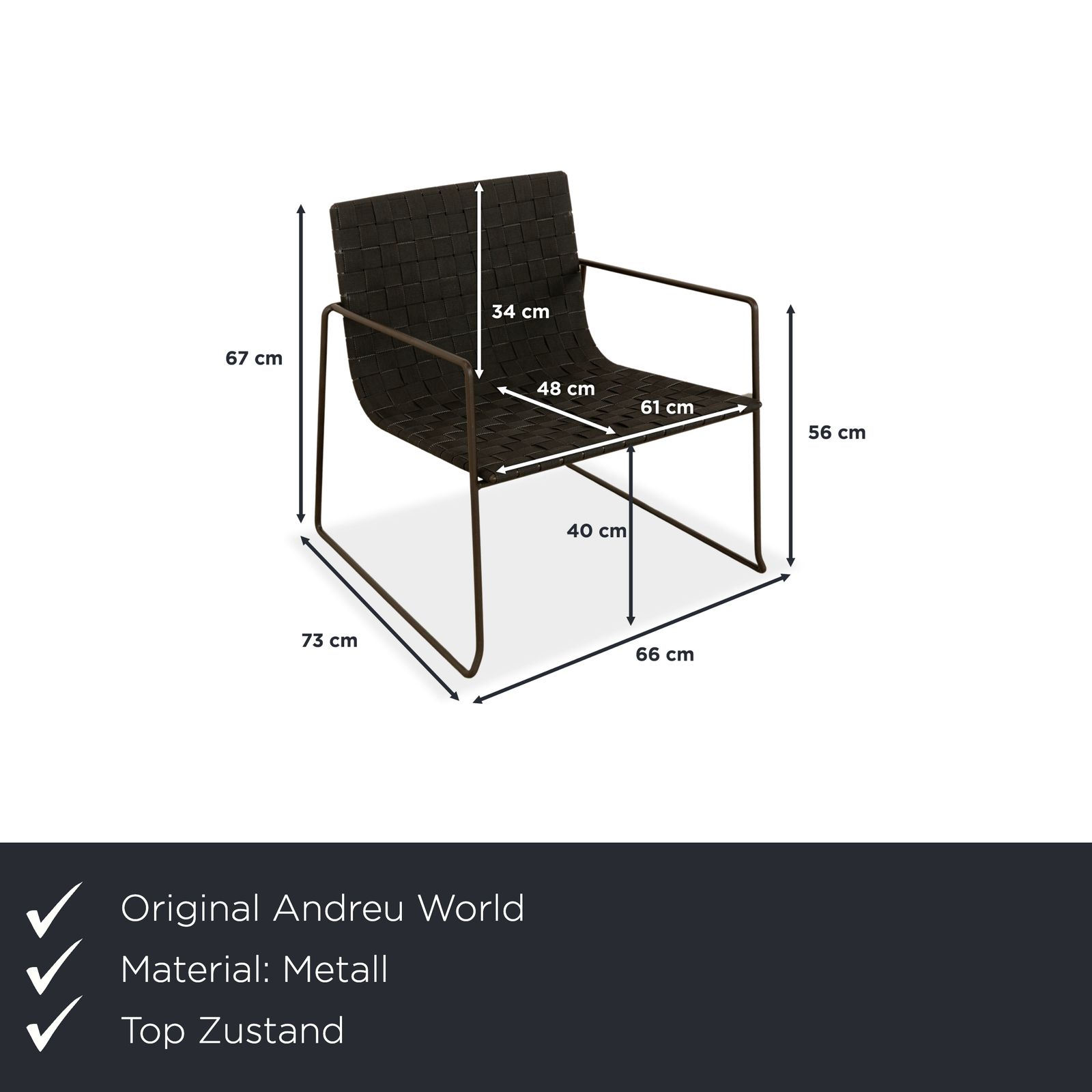 Fauteuil outdoor Andreu World Trenza en métal, noir brun foncé photo furniture