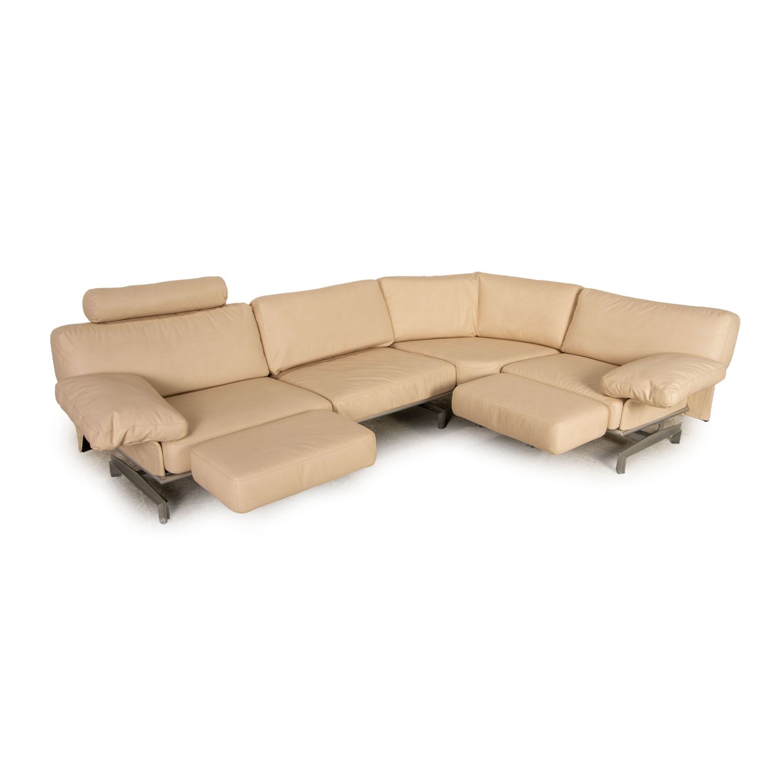 Canapé d'angle WK Wohnen Gaetano 687 en simili-cuir vegan crème (Gavin par Höpke), fonction relaxation, nouveau revêtement microfibre photo for sale