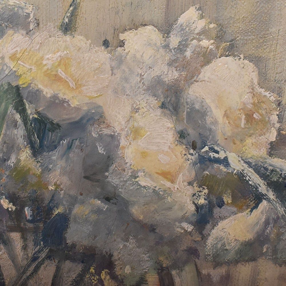 Antique Flower Painting, Carnations Flowers, Oil On Canvas, Early 20th Century. photo vinterior