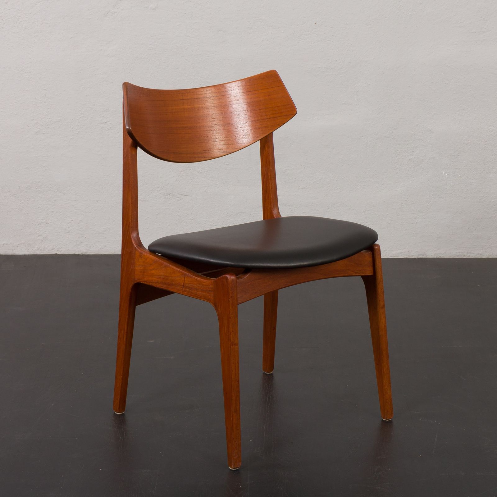 Teak Mid Century Chair By Funder Schmidt & Madsen In Black Aniline Leather, Denmark 1960s