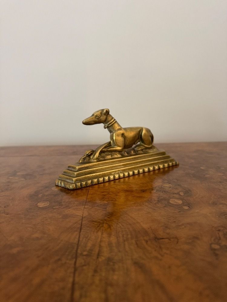 Unusual Pair Of Antique Brass Greyhound Fire Dogs photo 395.0