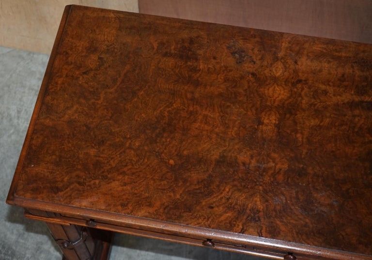 Antique 1850 Renaissance Revival Burr Walnut Pugin Gothic Writing Table Desk photo Furniture