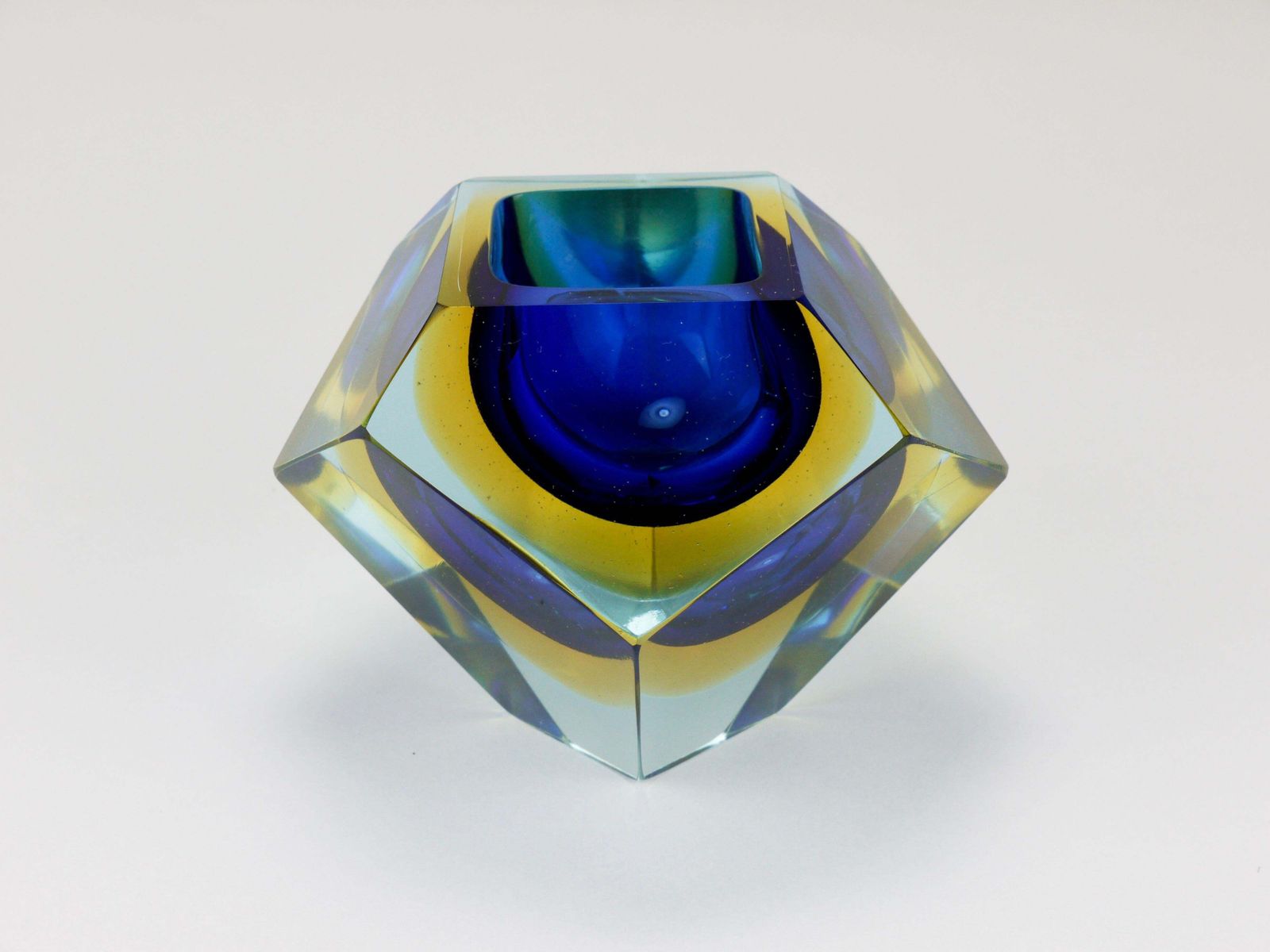 Mandruzzato Sommerso Faceted Diamond Caviar Bowl, Murano Glass, Italy, 1960s photo for sale