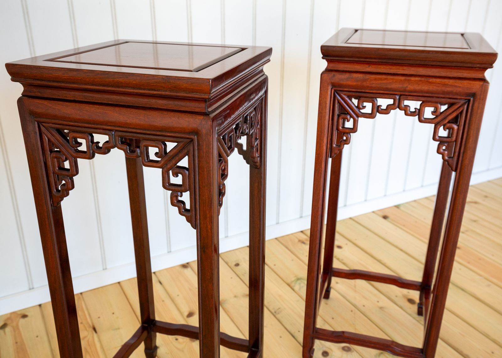 photo buy Chinese Hardwood Plant Stands Side Tables Pair Lamp Tables Hongmu Antiqu.E Qing Oriental Pierce Carved Humpback Open Fretwork