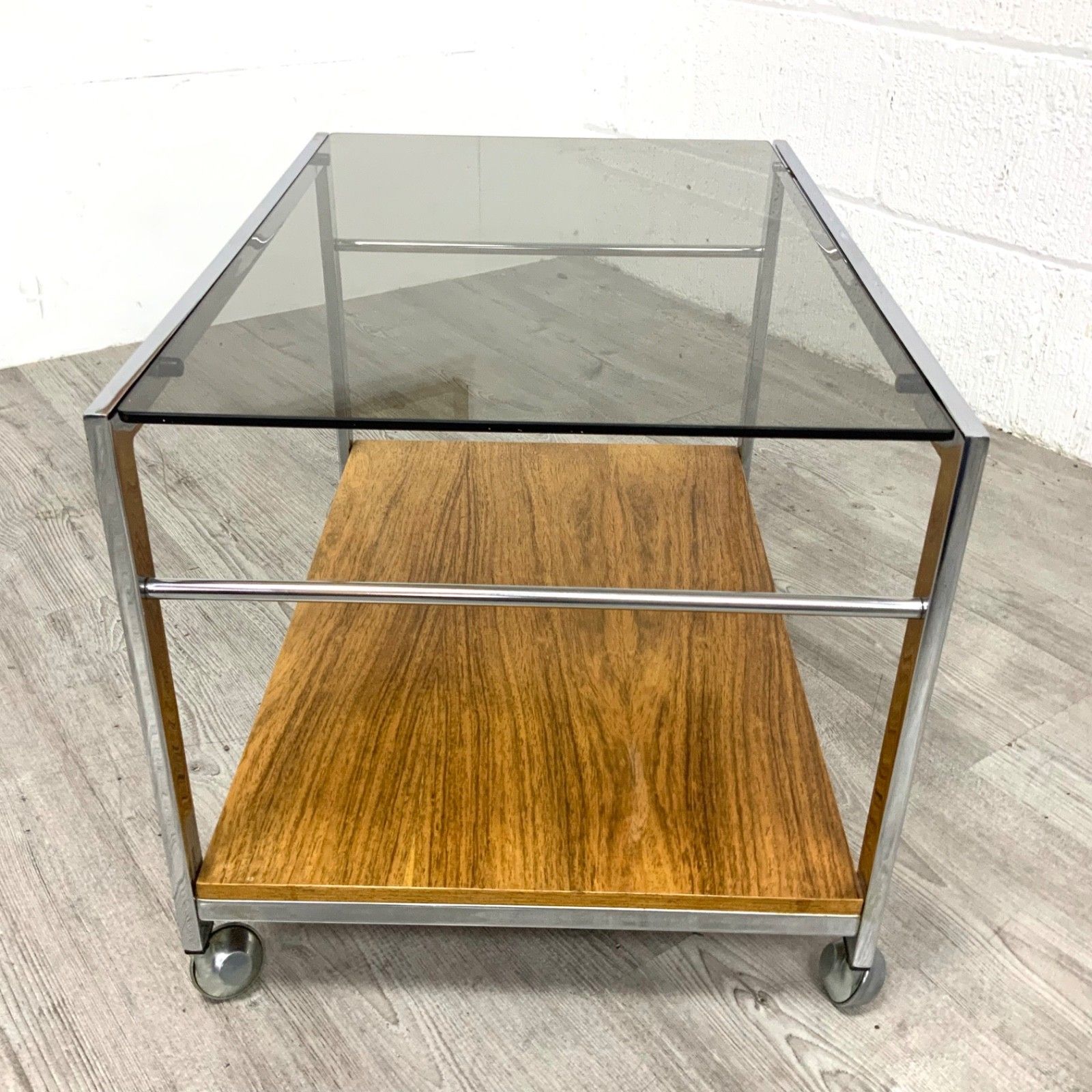 Howard Miller For Mda Side / Coffee Table Mid Century Modern Wood & Chrome photo 345.0