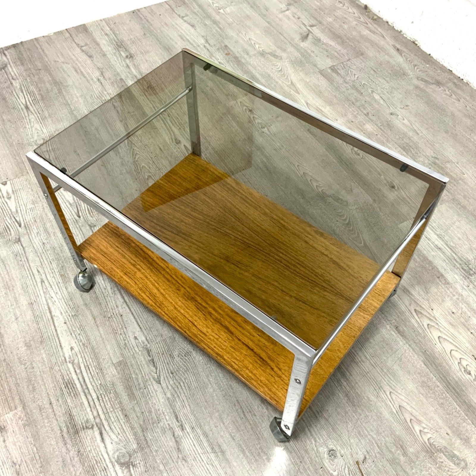 photo furniture Howard Miller For Mda Side / Coffee Table Mid Century Modern Wood & Chrome