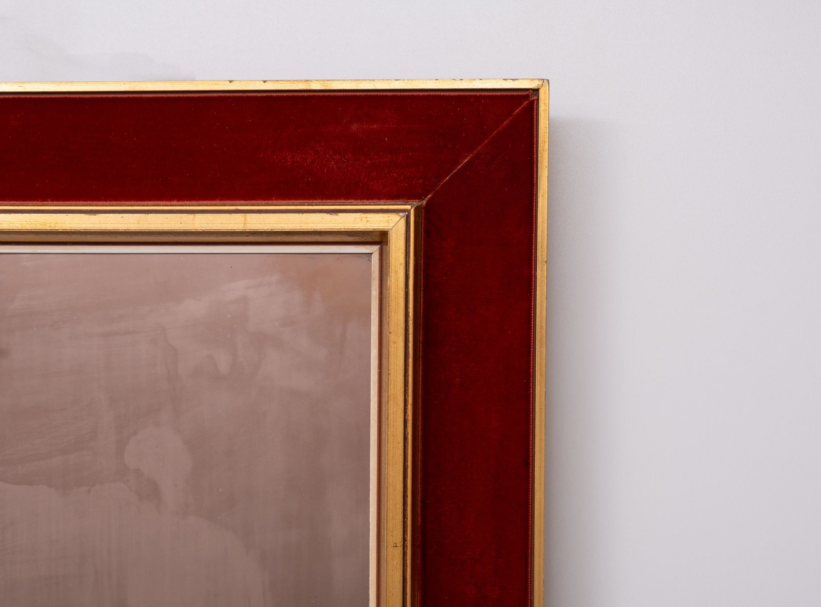Large Red Velvet Bronze Wall Mirror 1960s Italy photo buy