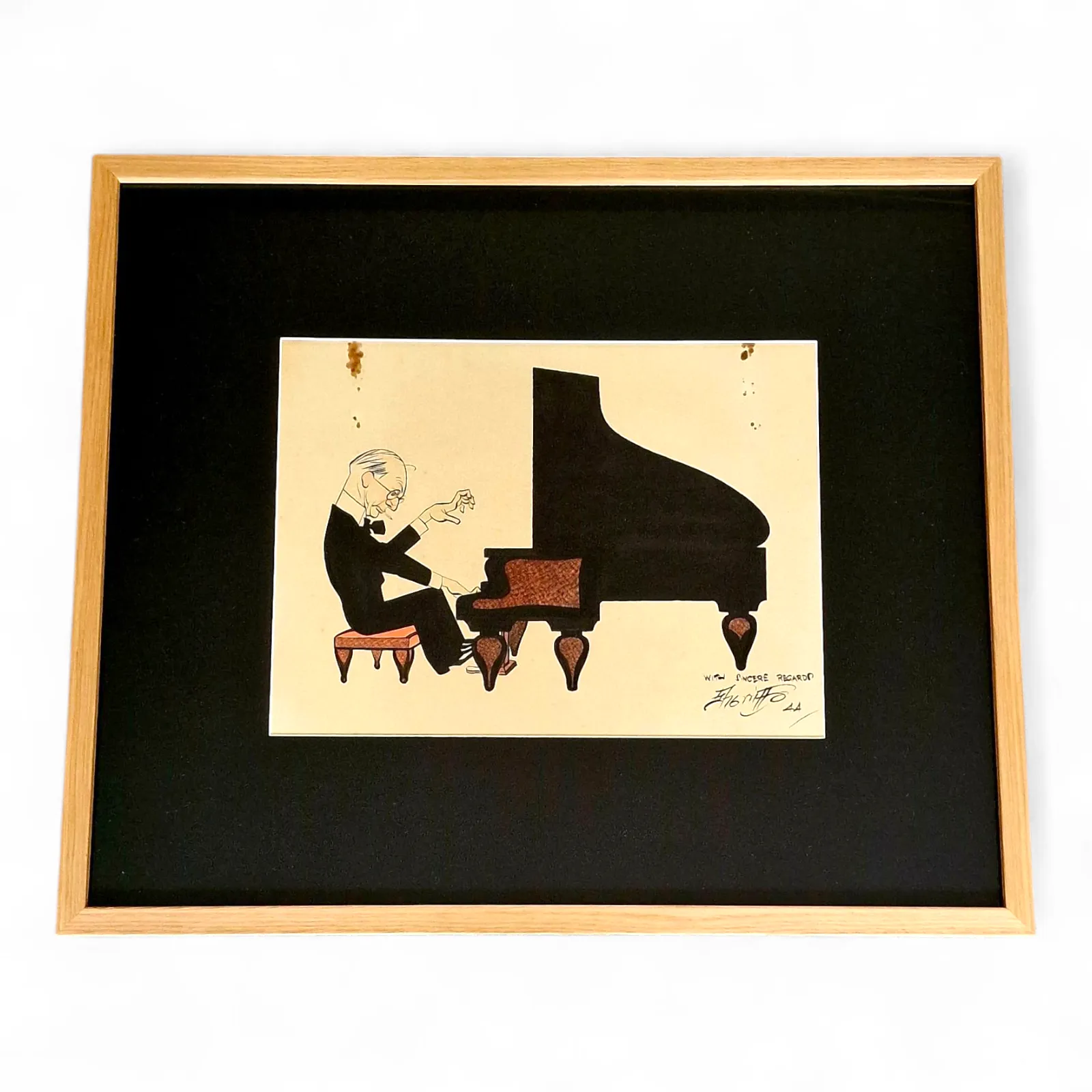 Robert Sherriffs, Original Watercolour Of Legendary Cricket Commentator, Sir Neville Cardus Playing The Piano,1944 photo for sale