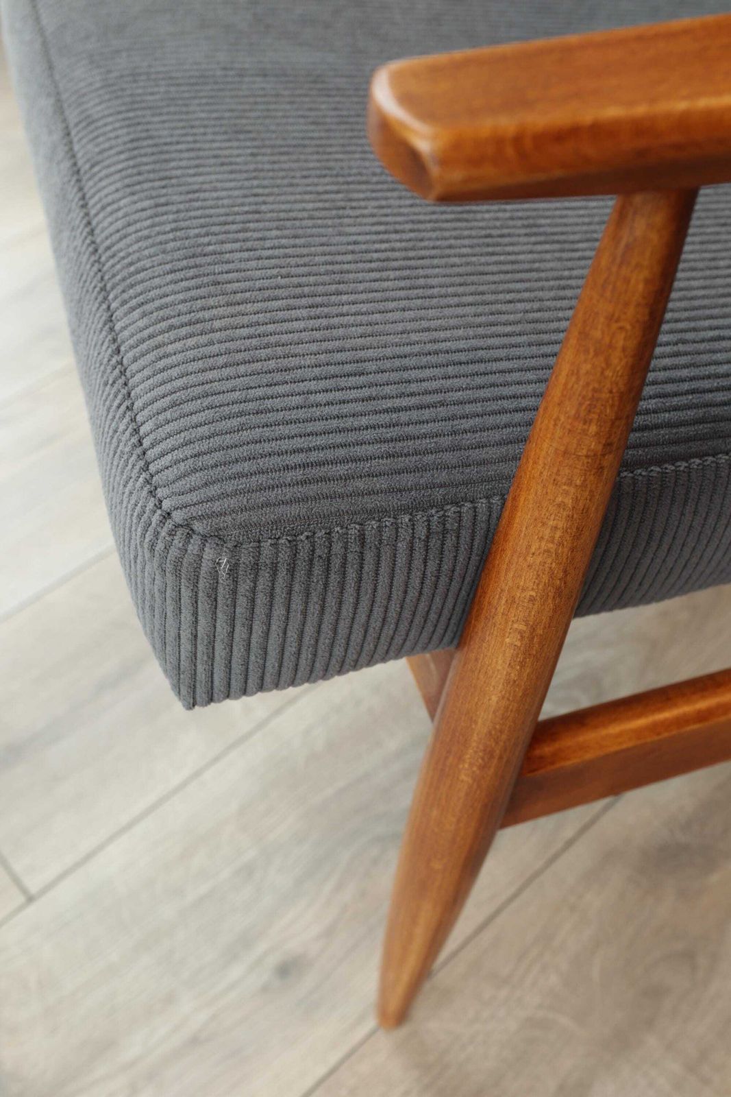 photo for sale Lounge Chair Corduroy Dark Graphite Vintage Turned Legs Velvet Upholstery