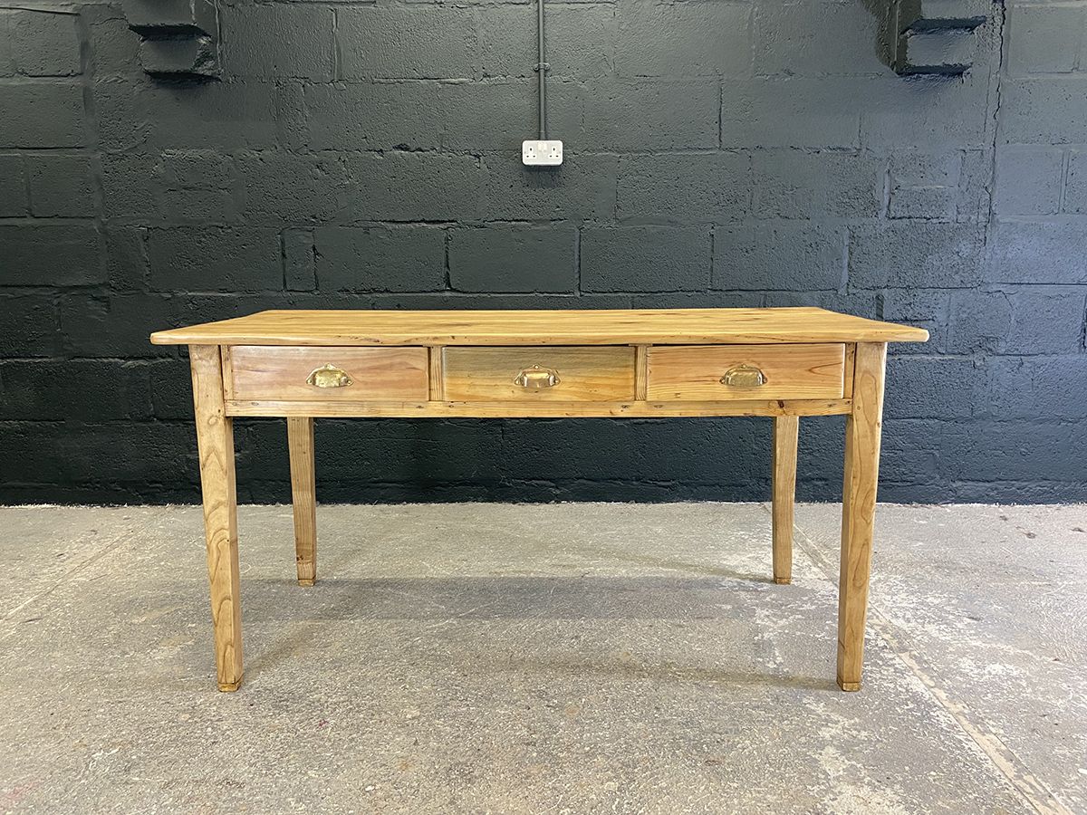 French Antique Farmhouse Pine Kitchen Dining Table photo furniture