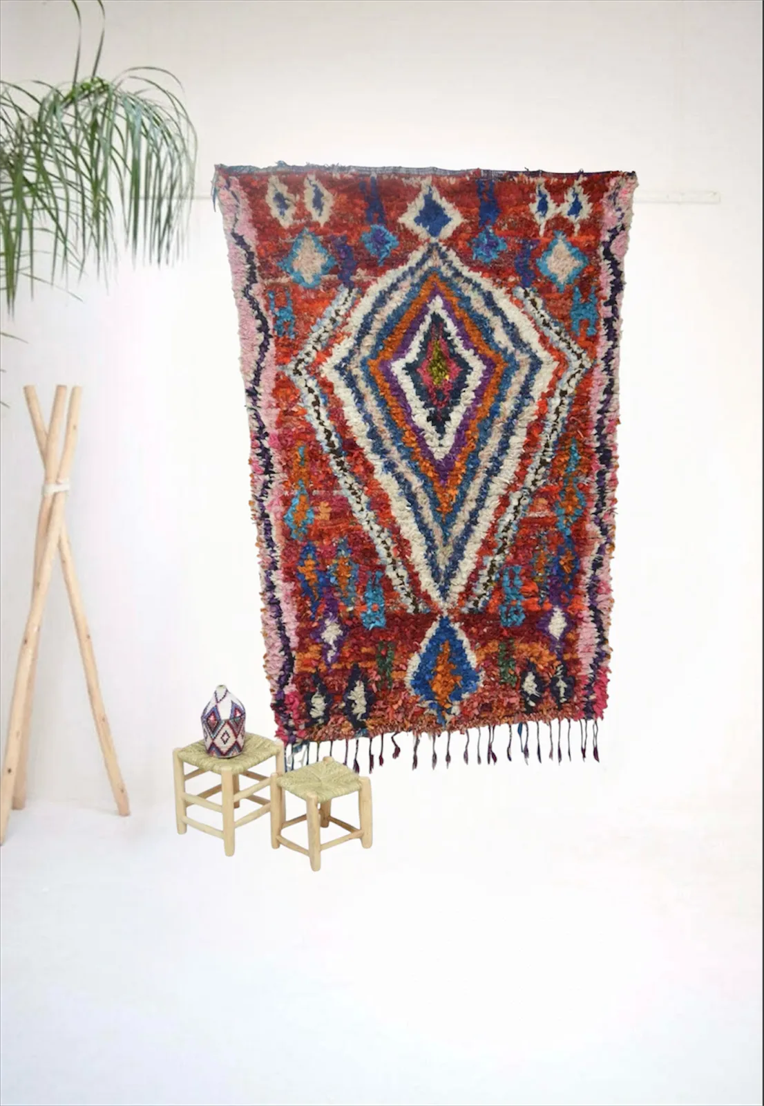 Vintage Boucherouite Rug, Mid 20th Century