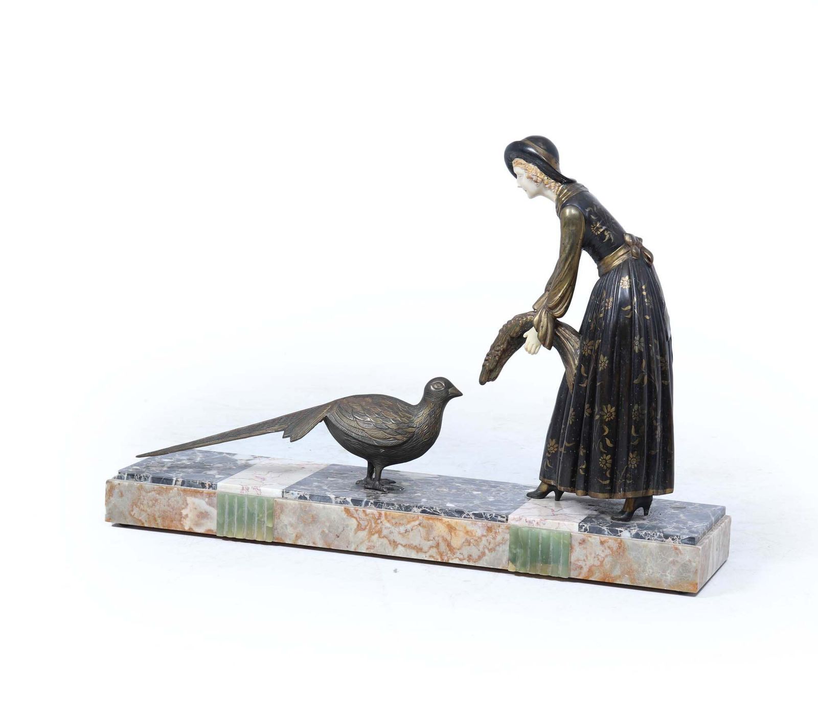 Art Deco Sculpture With Marble Base– Woman With Pheasant photo furniture