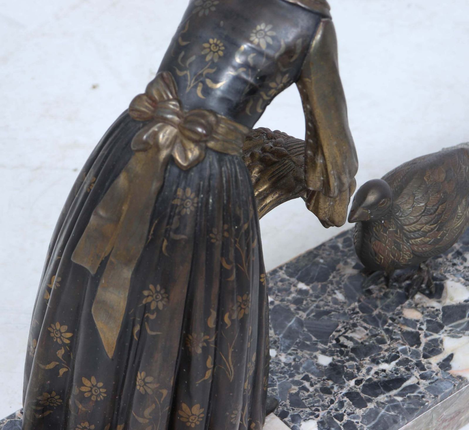 Art Art Deco Sculpture With Marble Base– Woman With Pheasant photo