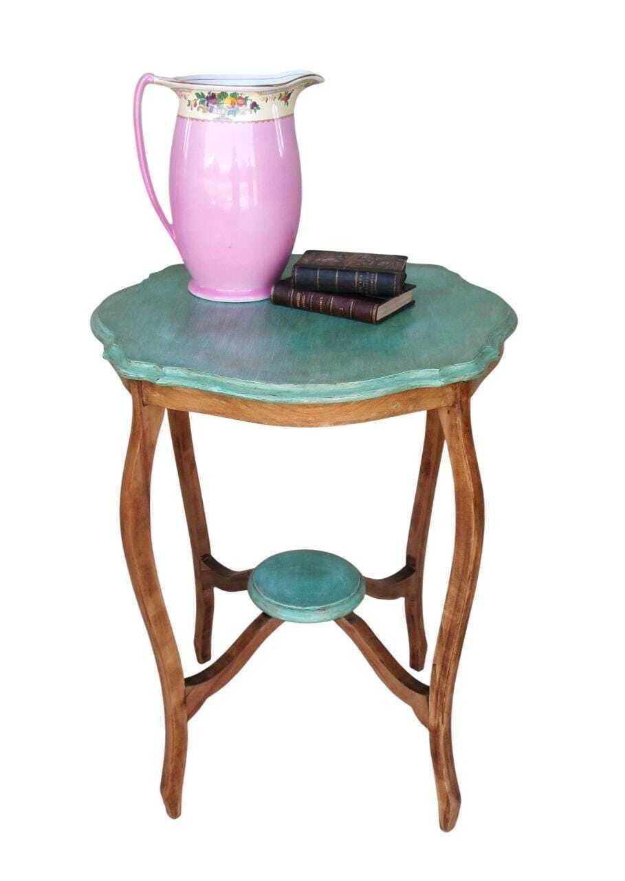 Edwardian Chateau Chic Occasional Table, Stunning Mahogany Antique Elegantly Distressed Turquoise Two Tone Side Table, Shabby Chic Furniture photo furniture